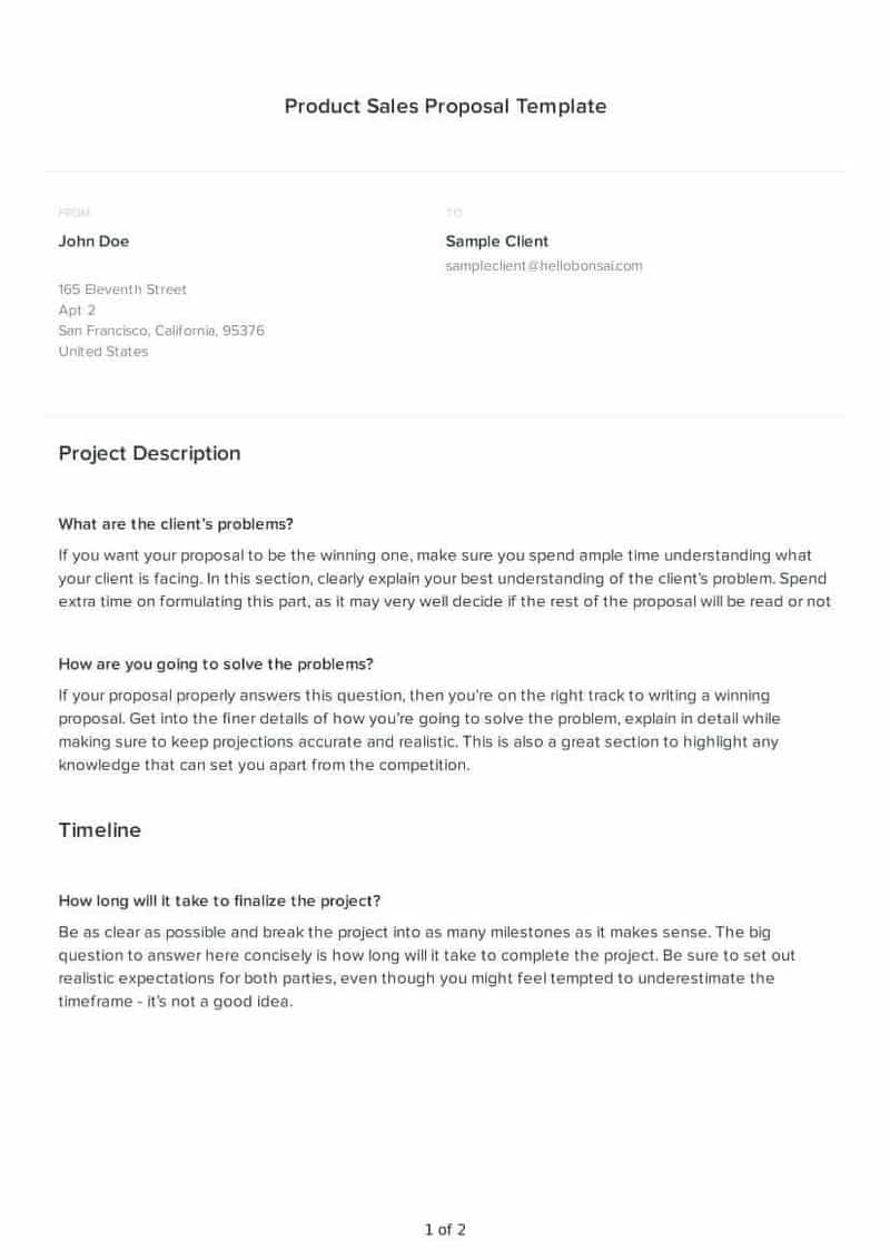 Free Product Sales Proposal Sample (PDF) Download Bonsai